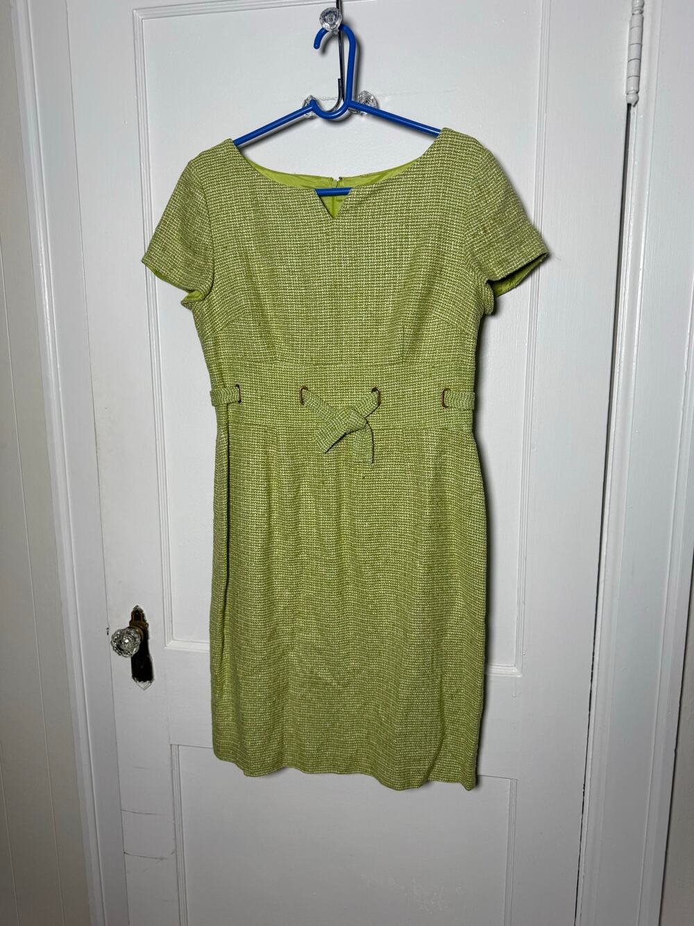 Vintage Talbots Petites Green Textured Sheath Dress 12 Mod 60s Style Career